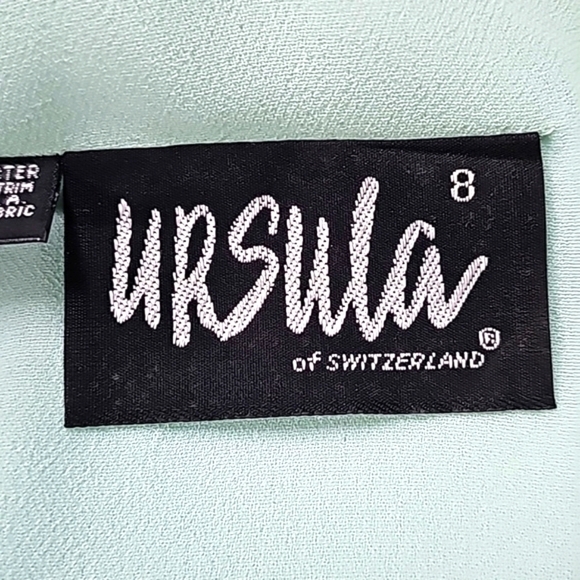 Ursula of Switzerland VTG 80s 90s drop waist crepe dress, light aqua, LS - Picture 15 of 15